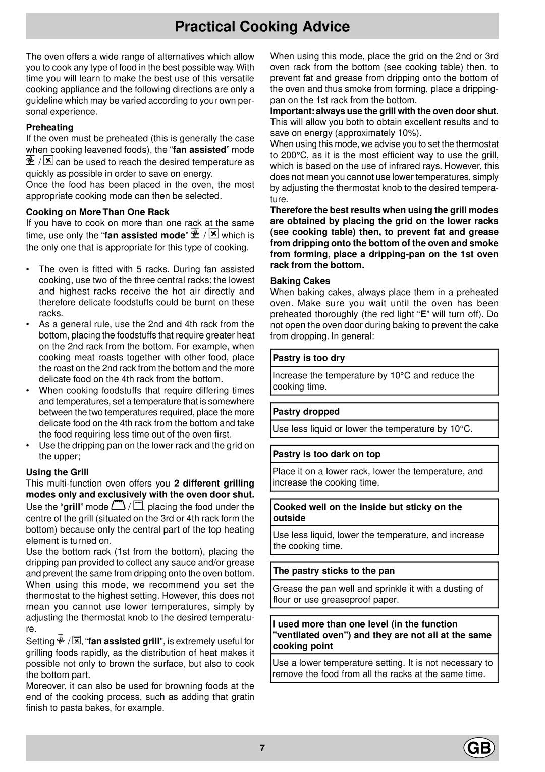 Indesit FM 20 K.C IX GB, FM 10 RK.C GB manual Practical Cooking Advice 