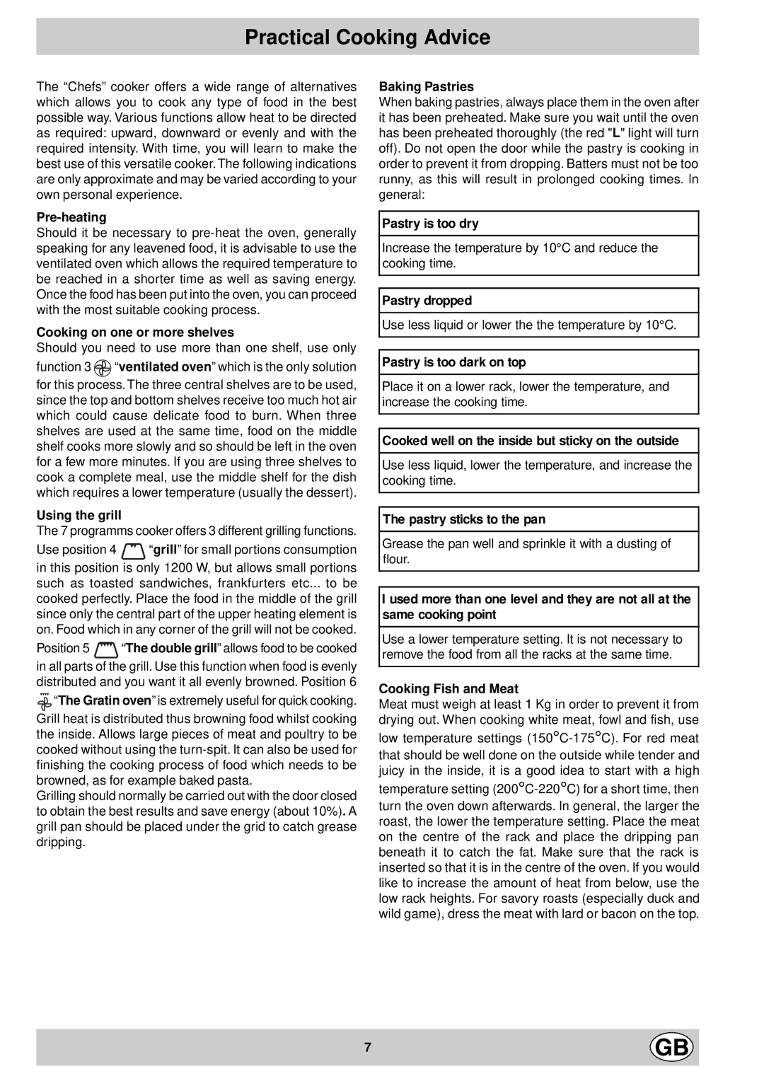 Indesit FM 37K IX DK manual Practical Cooking Advice 