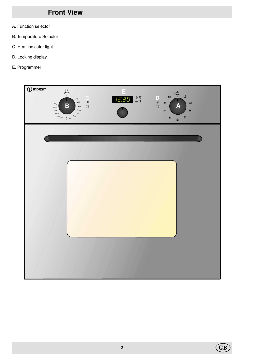 Indesit FM 70 P.1 MR manual Front View, 3GB 