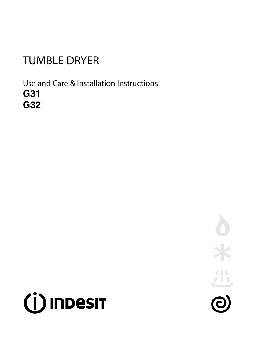 Indesit G32, G31 installation instructions Tumble Dryer 