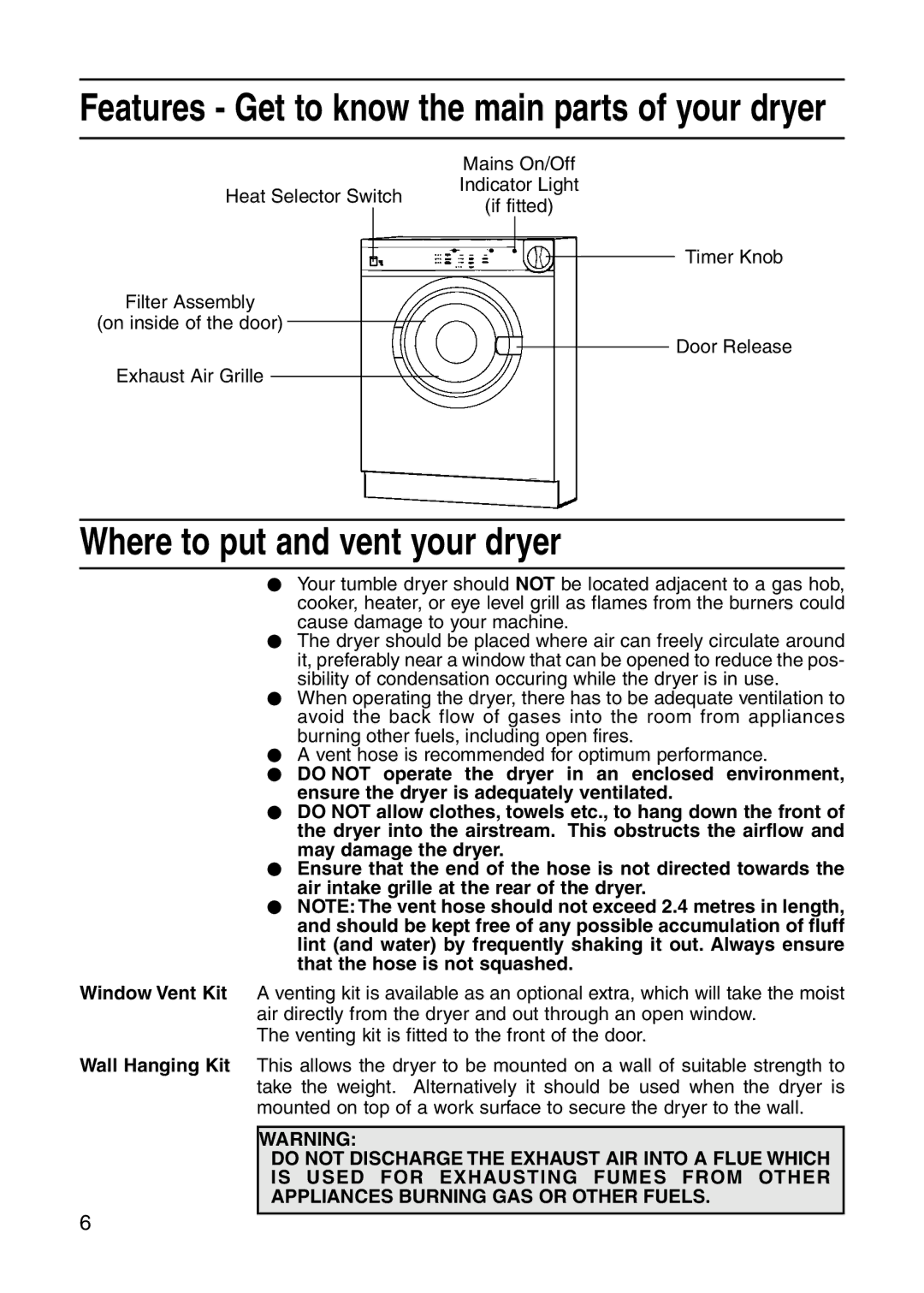 Indesit G31, G32 installation instructions Where to put and vent your dryer 