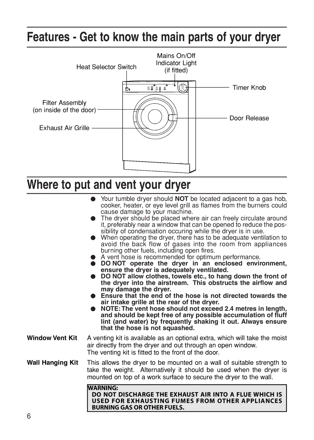 Indesit G31VU manual Where to put and vent your dryer 