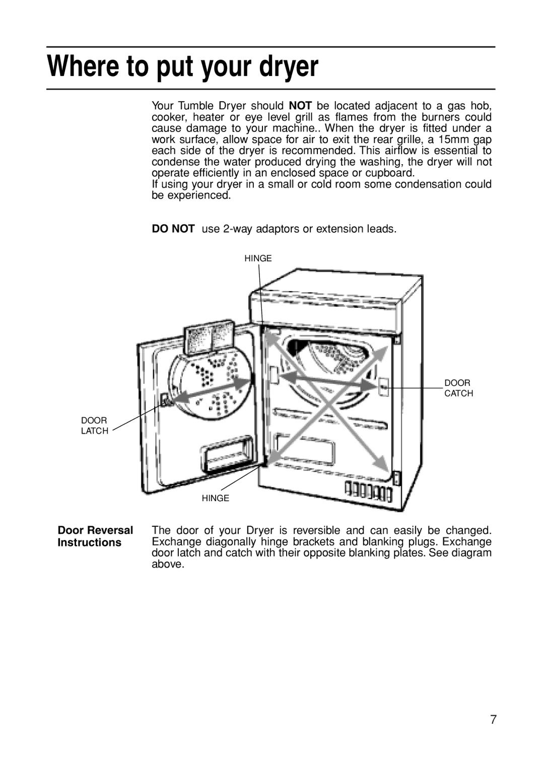 Indesit G75C manual Where to put your dryer, Door Reversal Instructions 