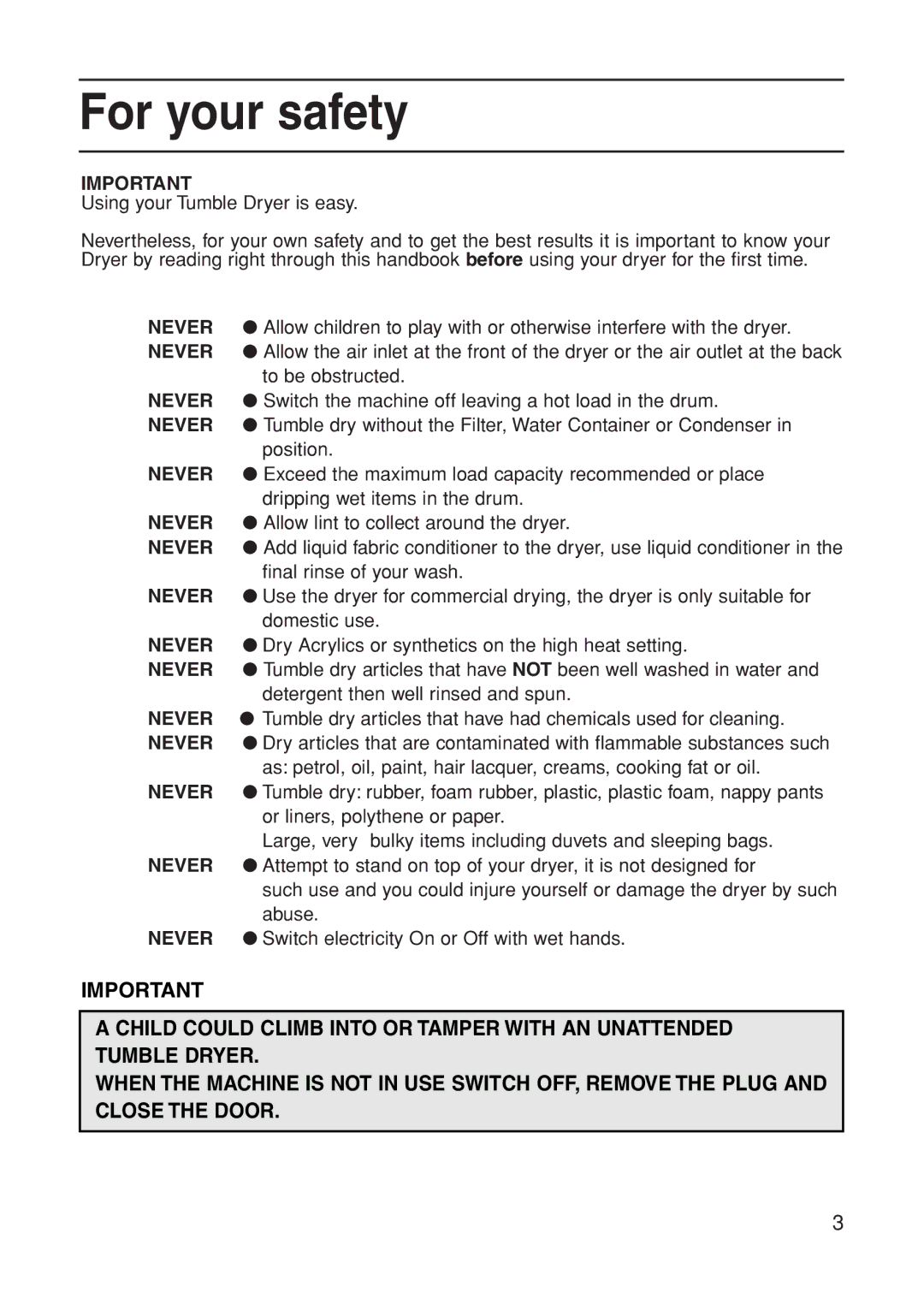 Indesit G85C manual For your safety 