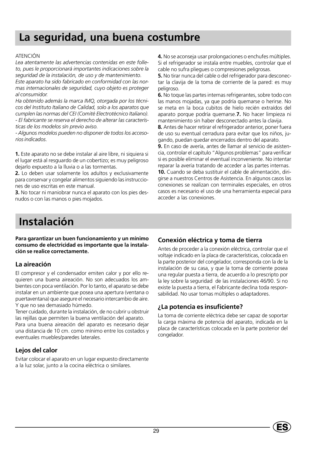 Indesit GCO120 manual La seguridad, una buena costumbre, Instalación 