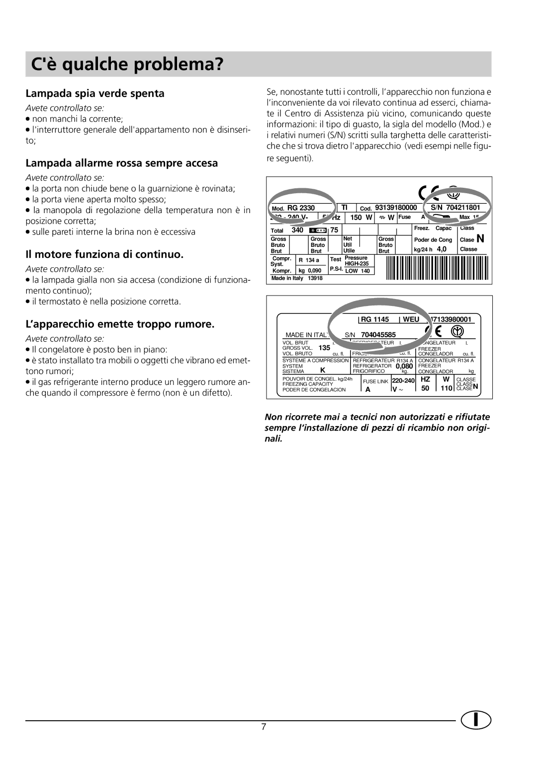 Indesit GCO120 manual Cè qualche problema?, Lampada spia verde spenta, Lampada allarme rossa sempre accesa 