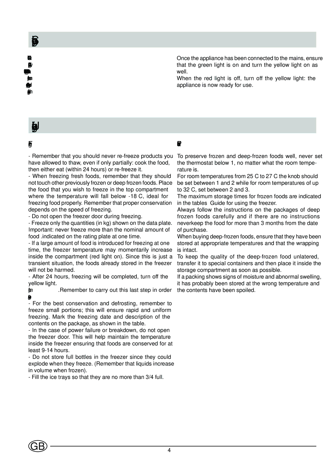 Indesit GSF 120 UK manual Setting up your appliance, Using your freezer, Freezing, Preservation of Foodstuffs 