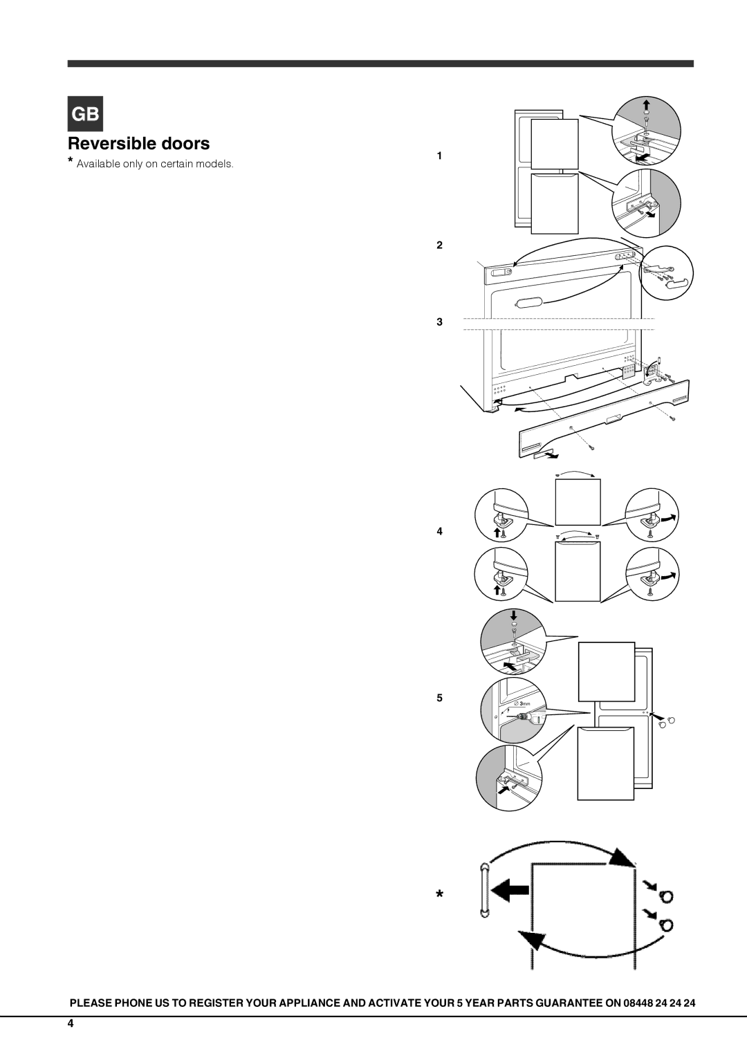 Indesit BIAXXXX, IBXXAXX, IBXXAAXX, BIAAAXXXX, BIAAXXXX, IBXXAAAXX manual Reversible doors 