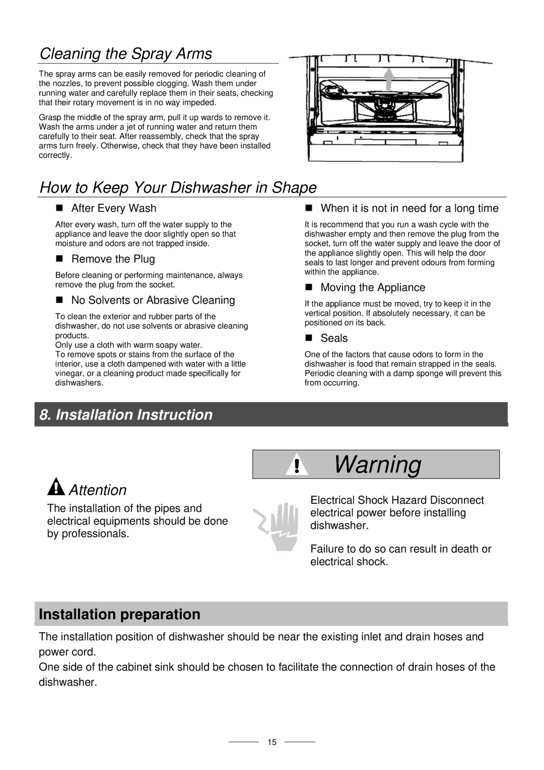 Indesit ICD instruction manual Installation Instruction, Installation preparation 