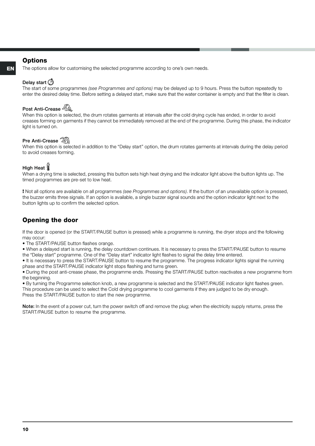 Indesit IDCA 735 instruction manual Options, Opening the door 