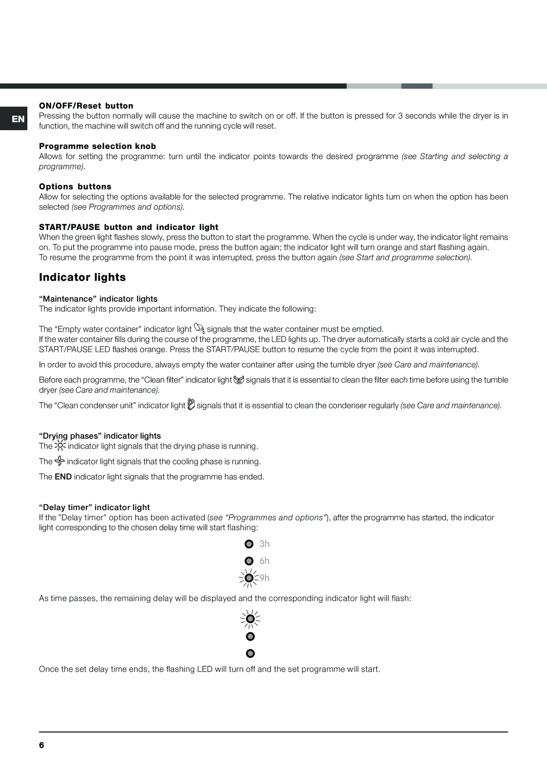 Indesit IDCA 835 S instruction manual Indicator lights 