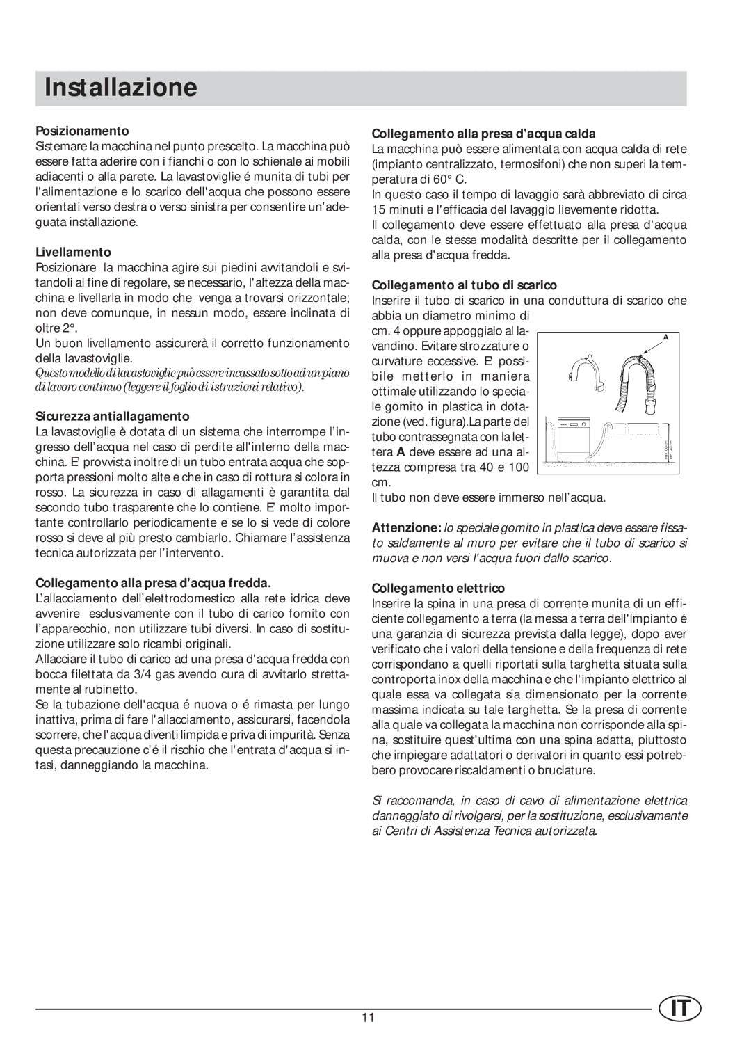 Indesit IDE 45 manual Installazione 