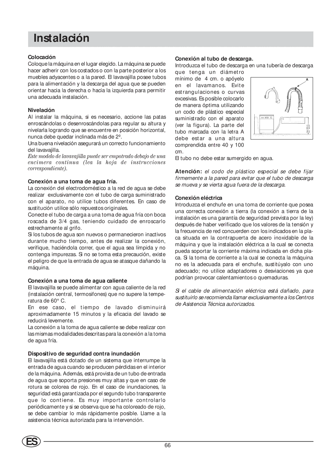 Indesit IDE 45 manual Instalación 