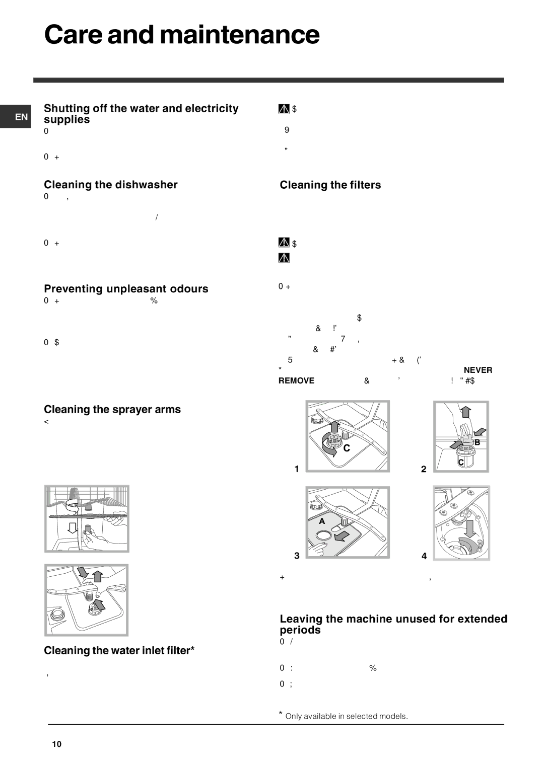 Indesit IDF 125 manual Care and maintenance 