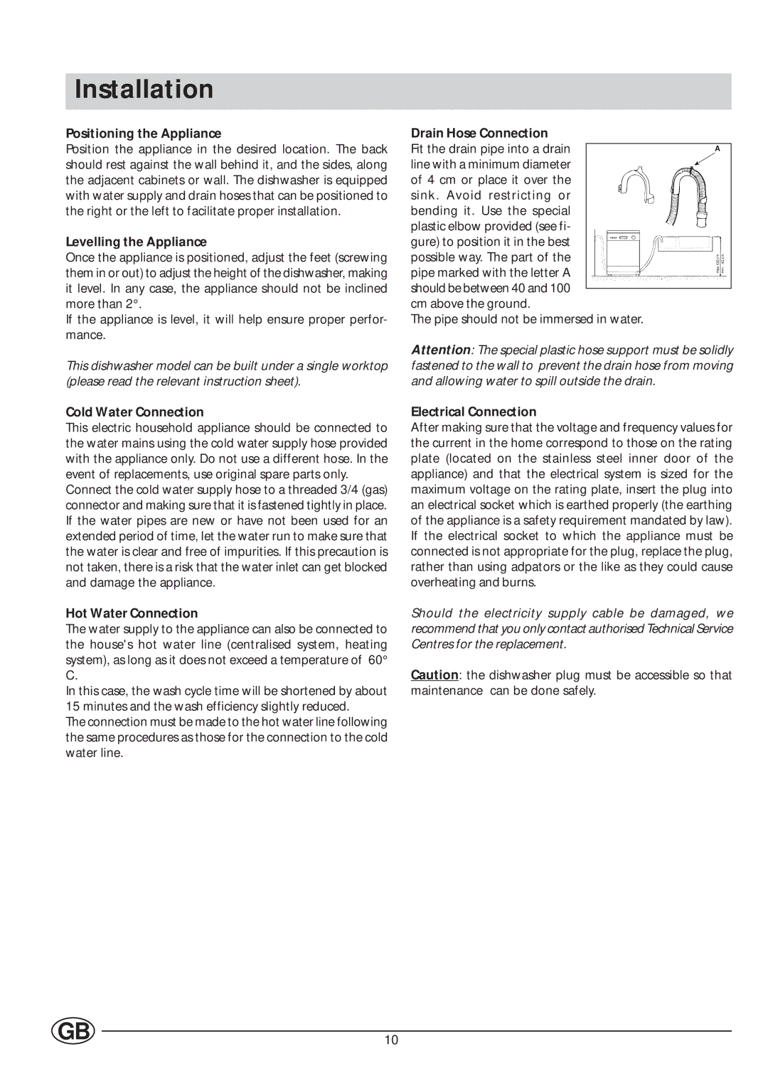 Indesit IDL 40 manual Installation 