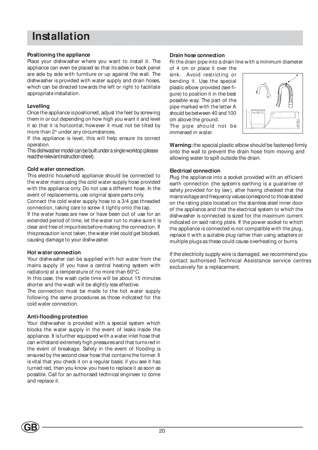 Indesit IDL 63 manual Installation 