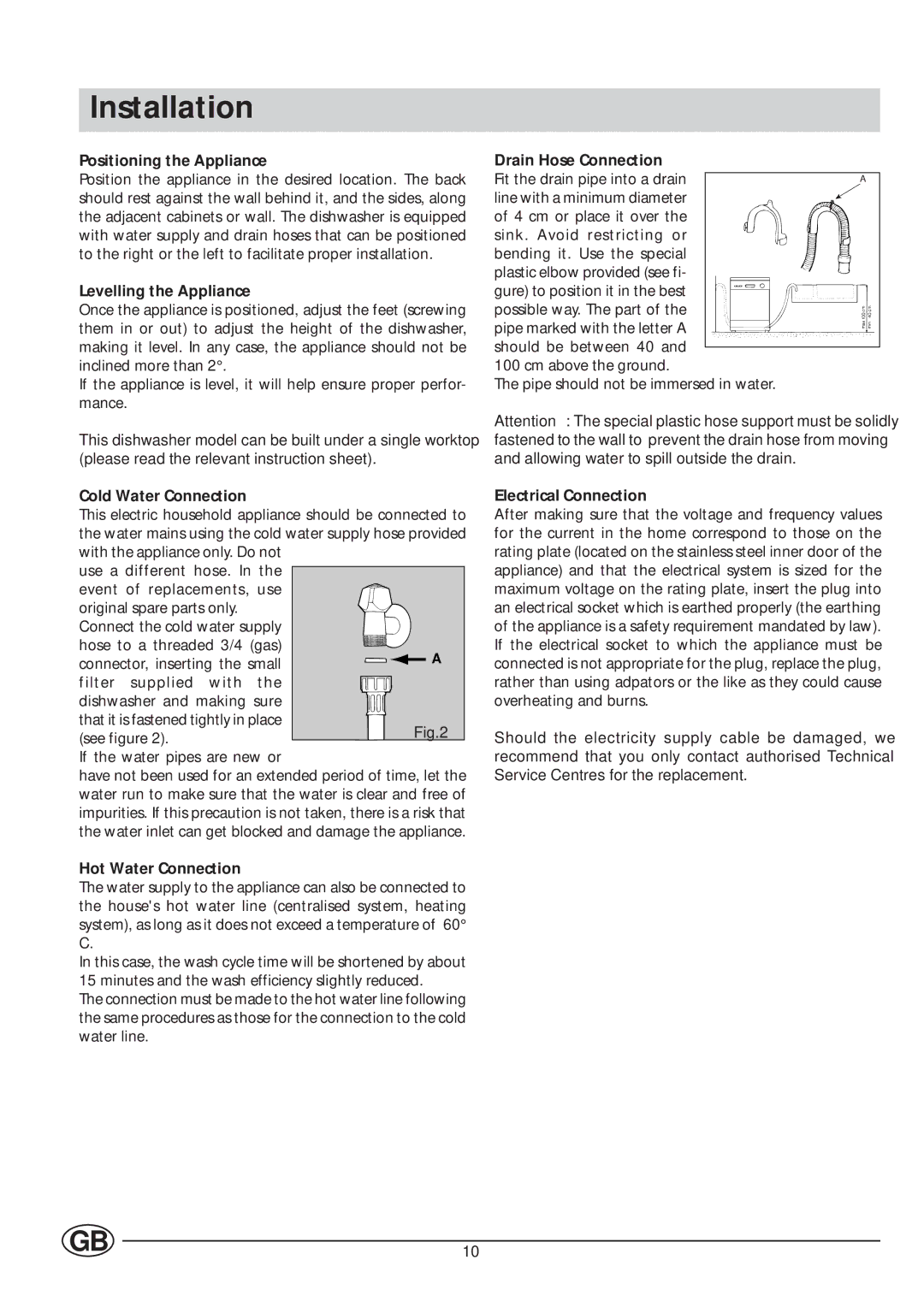 Indesit IDL 705, IDL 700 manual Installation 