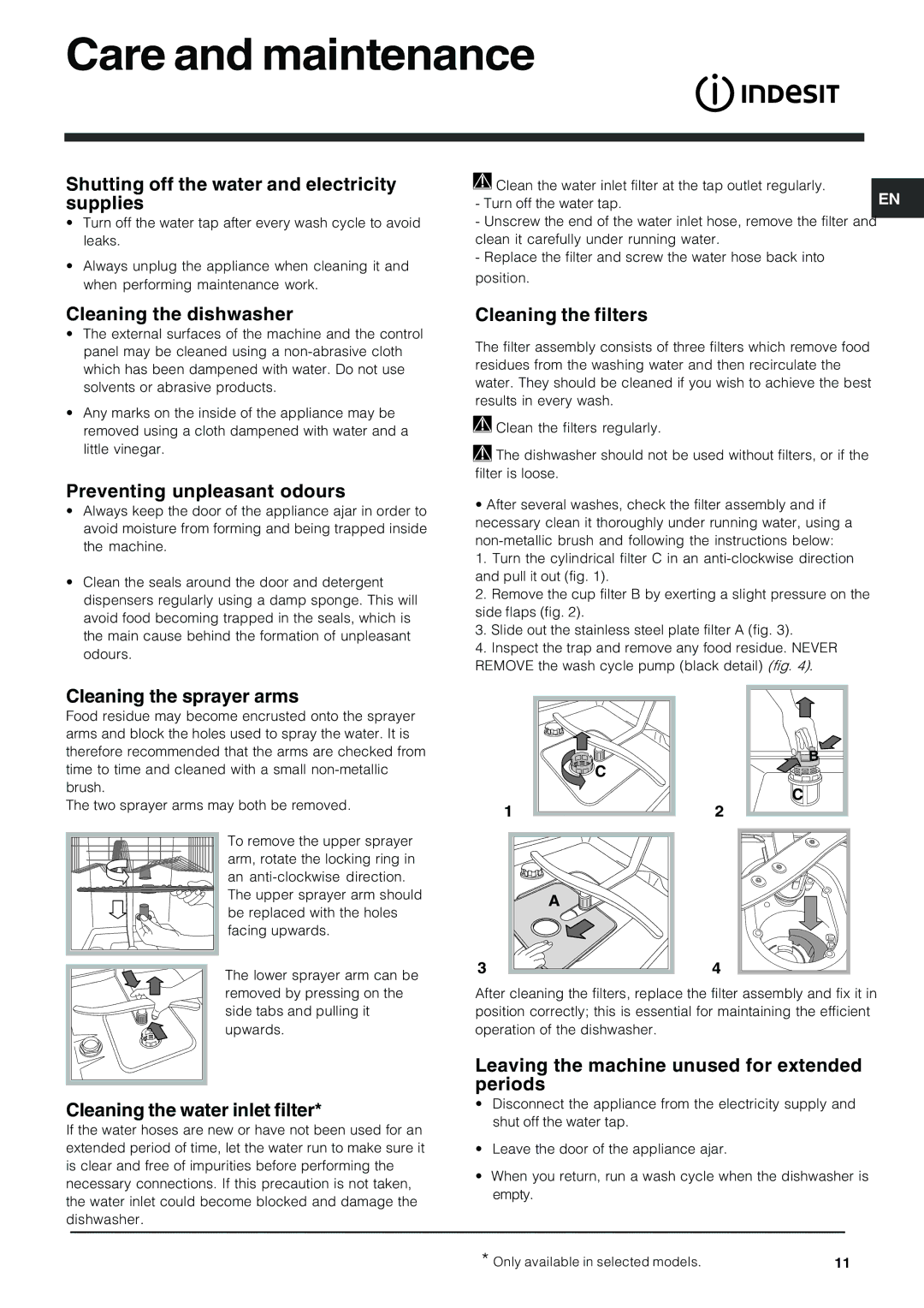 Indesit IDP 127 manual Care and maintenance 