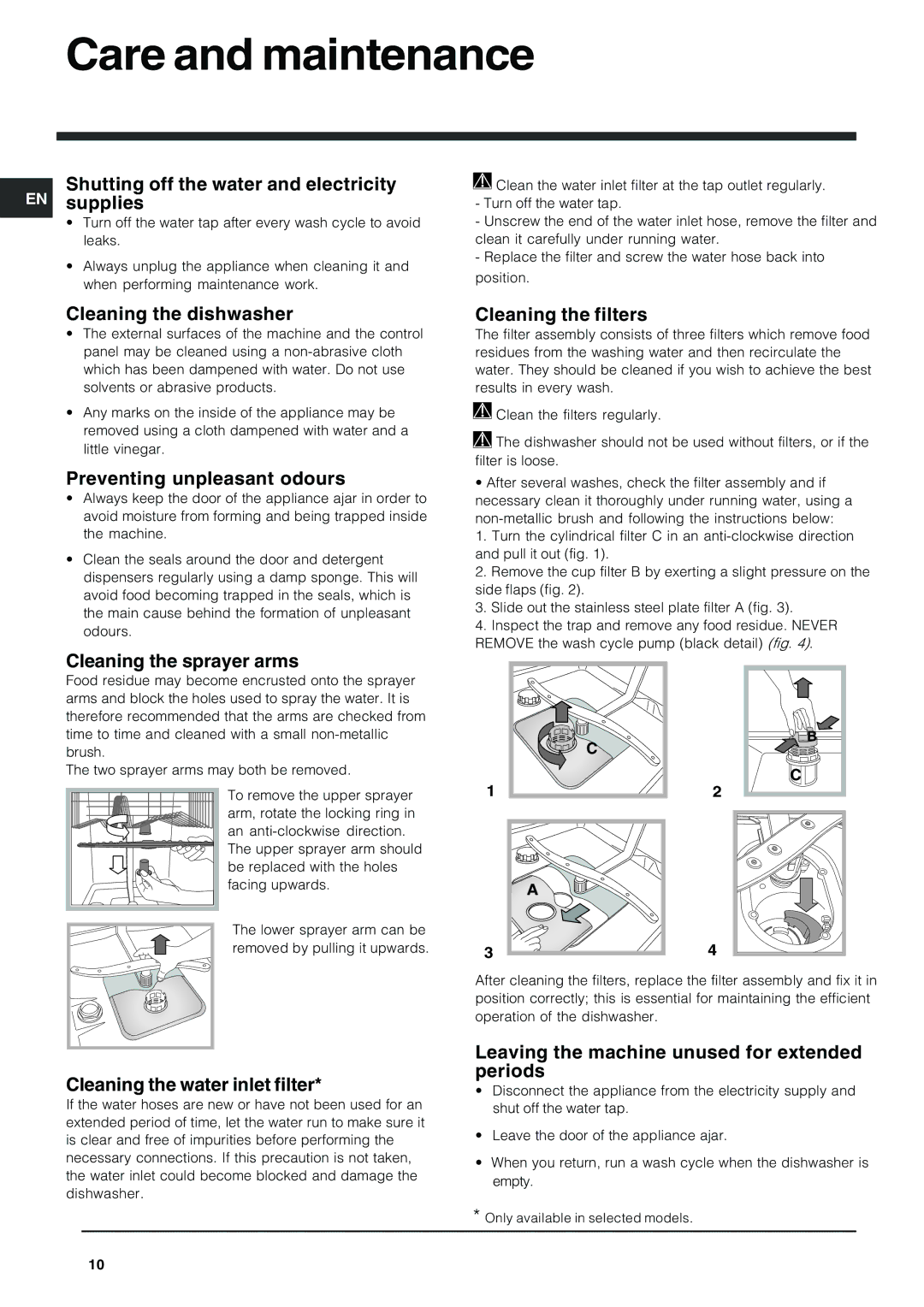 Indesit IDS 105 manual Care and maintenance 