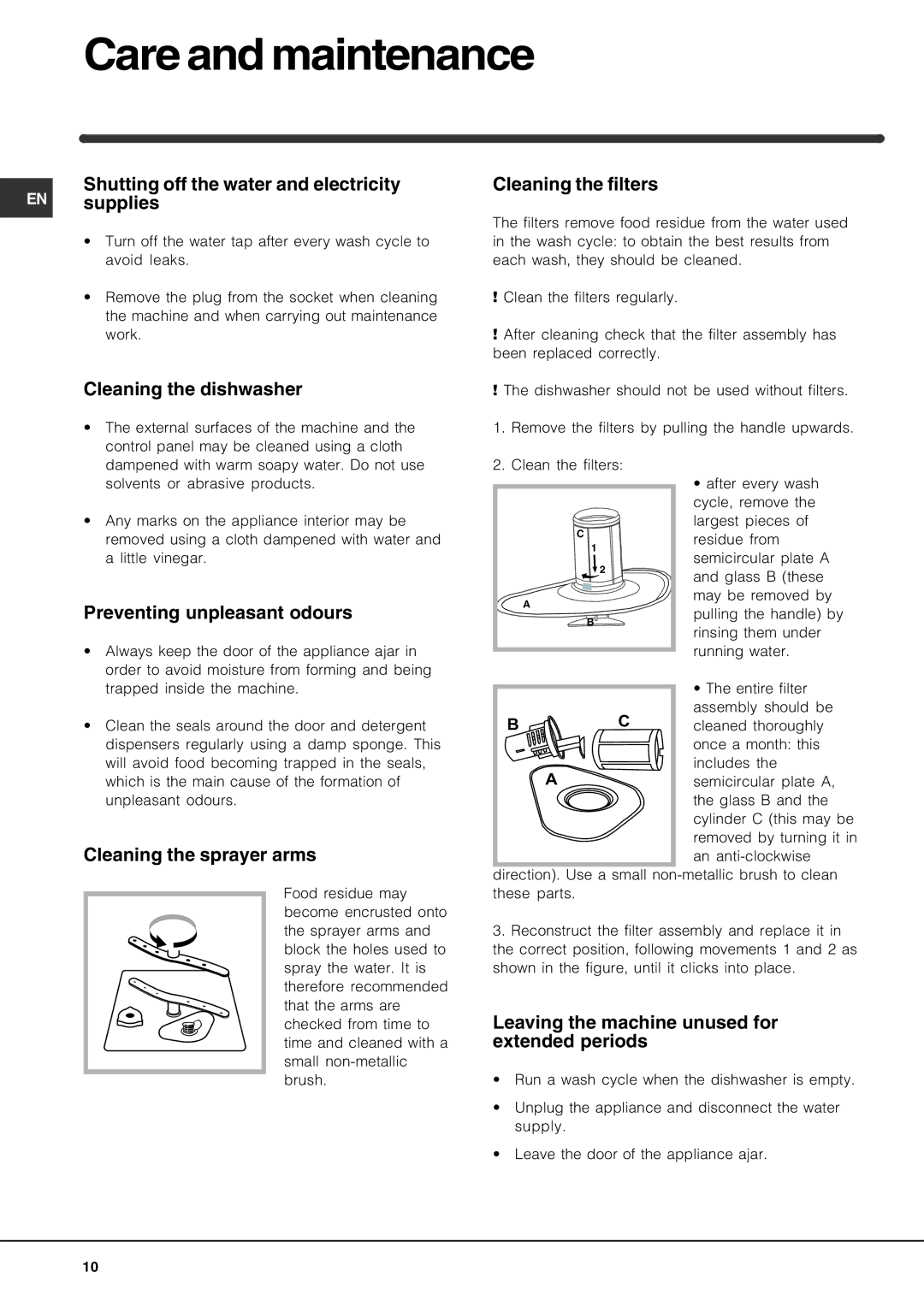 Indesit IDTM manual Care and maintenance 