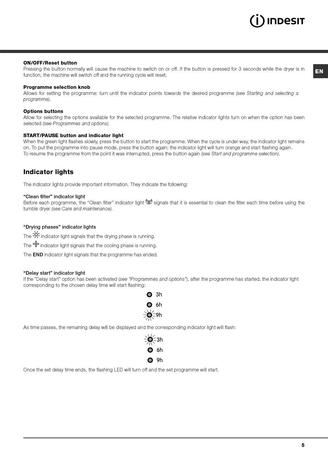 Indesit IDVA 735 S instruction manual Indicator lights 