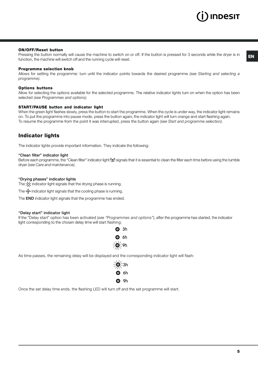 Indesit IDVA 735 S instruction manual Indicator lights 