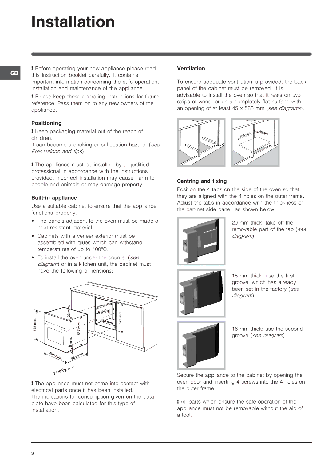 Indesit IF 89 K GP.A IX UK, IF 89 K GP.A UK operating instructions Installation 