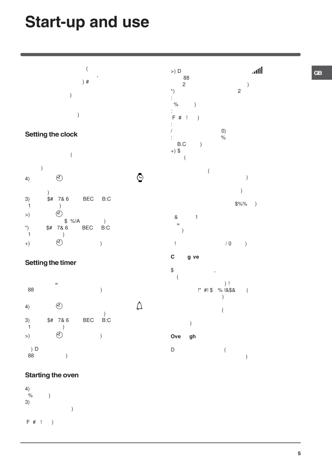 Indesit IF 89 K GP.A UK, IF 89 K GP.A IX UK Start-up and use, Setting the clock, Setting the timer, Starting the oven 