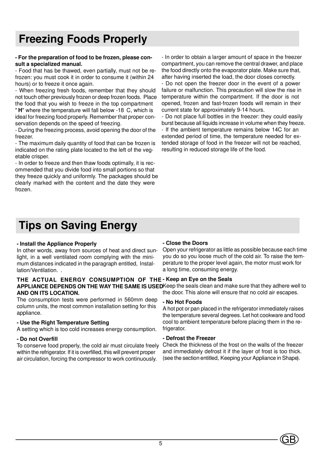 Indesit IN C 265 AI manual Freezing Foods Properly, Tips on Saving Energy 