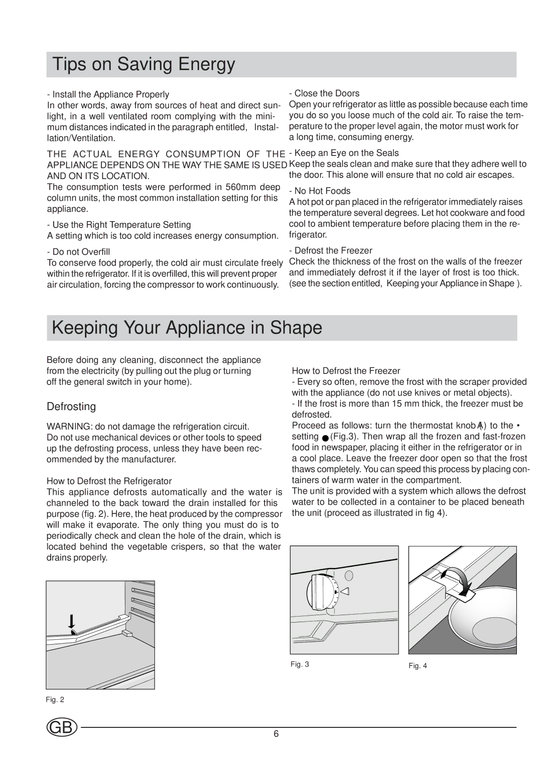 Indesit IN-C 3100 manual Tips on Saving Energy, Keeping Your Appliance in Shape, Defrosting 