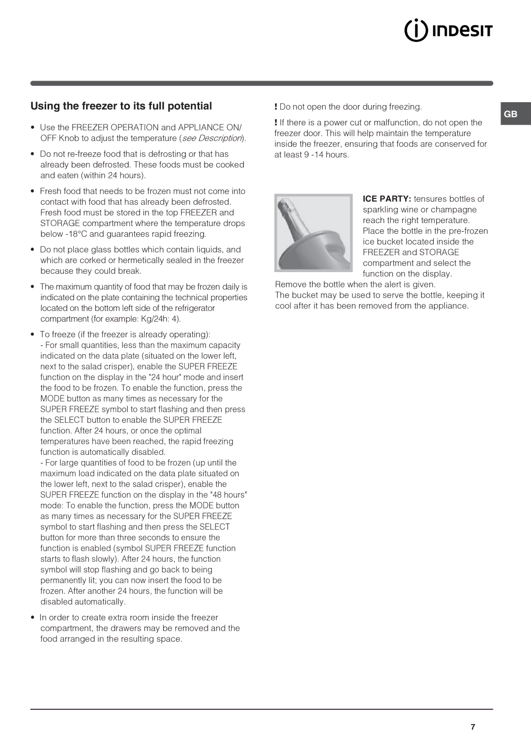 Indesit IN CH 310 AA VE I UK manual Using the freezer to its full potential 