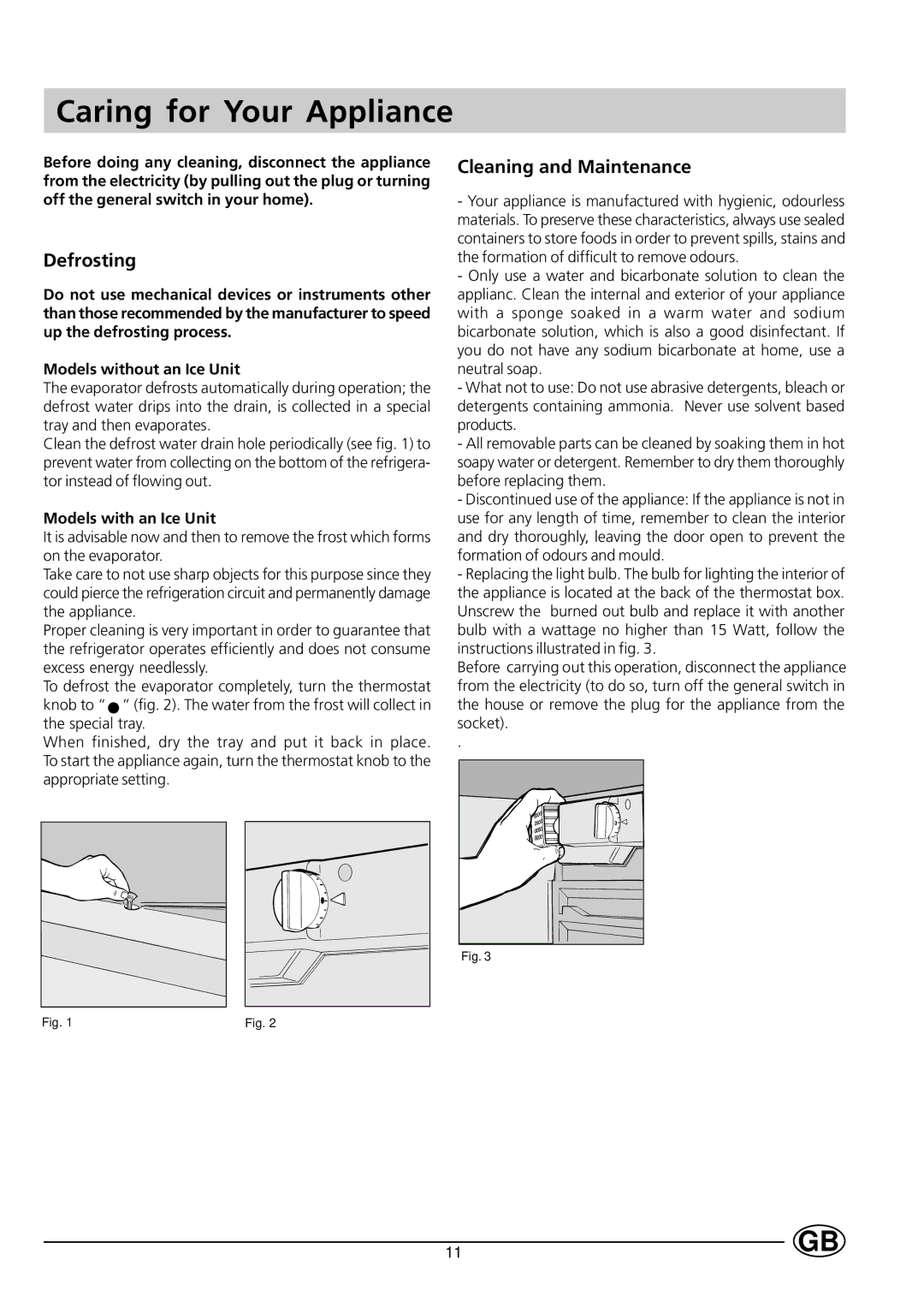 Indesit GE-160 I, IN-E 160 G manual Caring for Your Appliance, Defrosting, Cleaning and Maintenance 