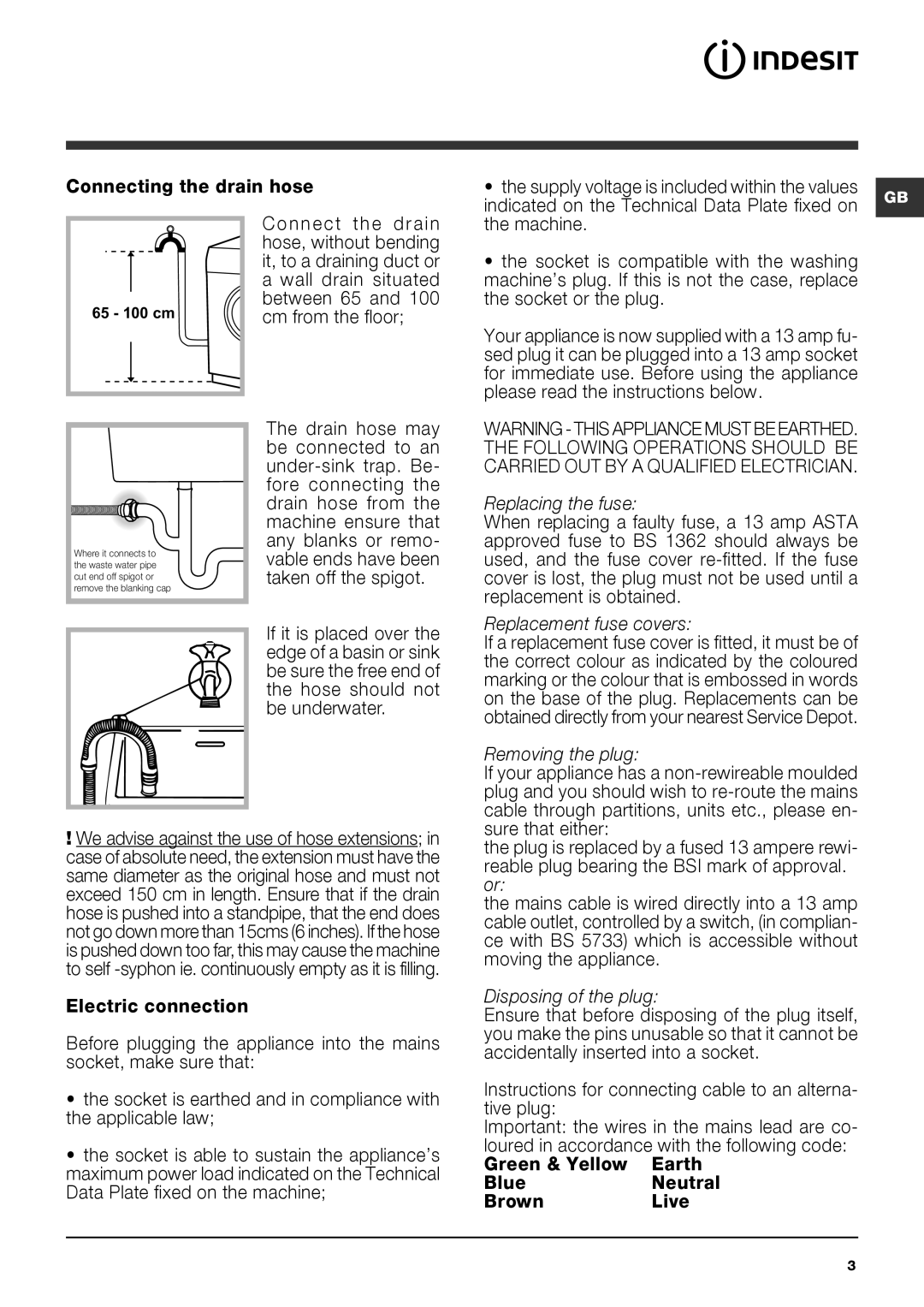 Indesit XWA 71451, INDESIT Washing Machine manual Replacing the fuse 