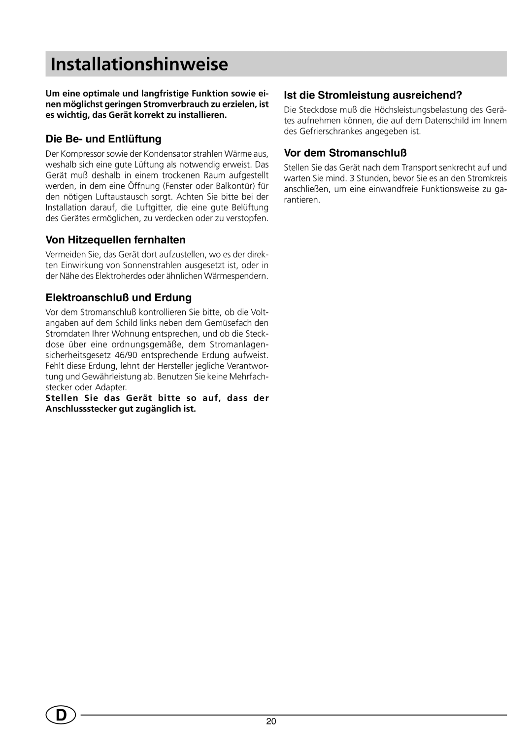 Indesit INF 140 - GF 140 manual Installationshinweise, Die Be- und Entlüftung 