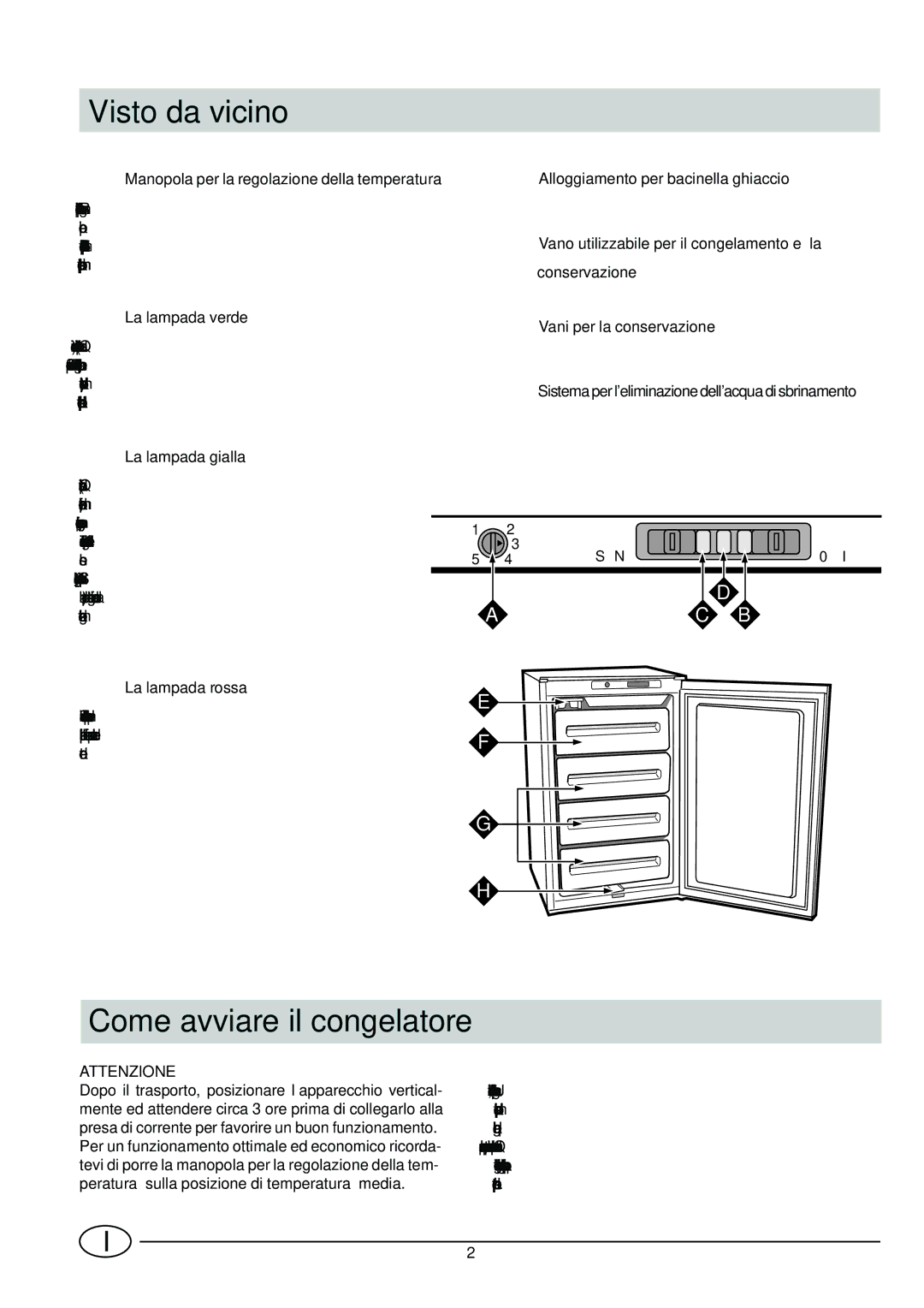 Indesit INF 140 - GF 140 manual Visto da vicino, Come avviare il congelatore 