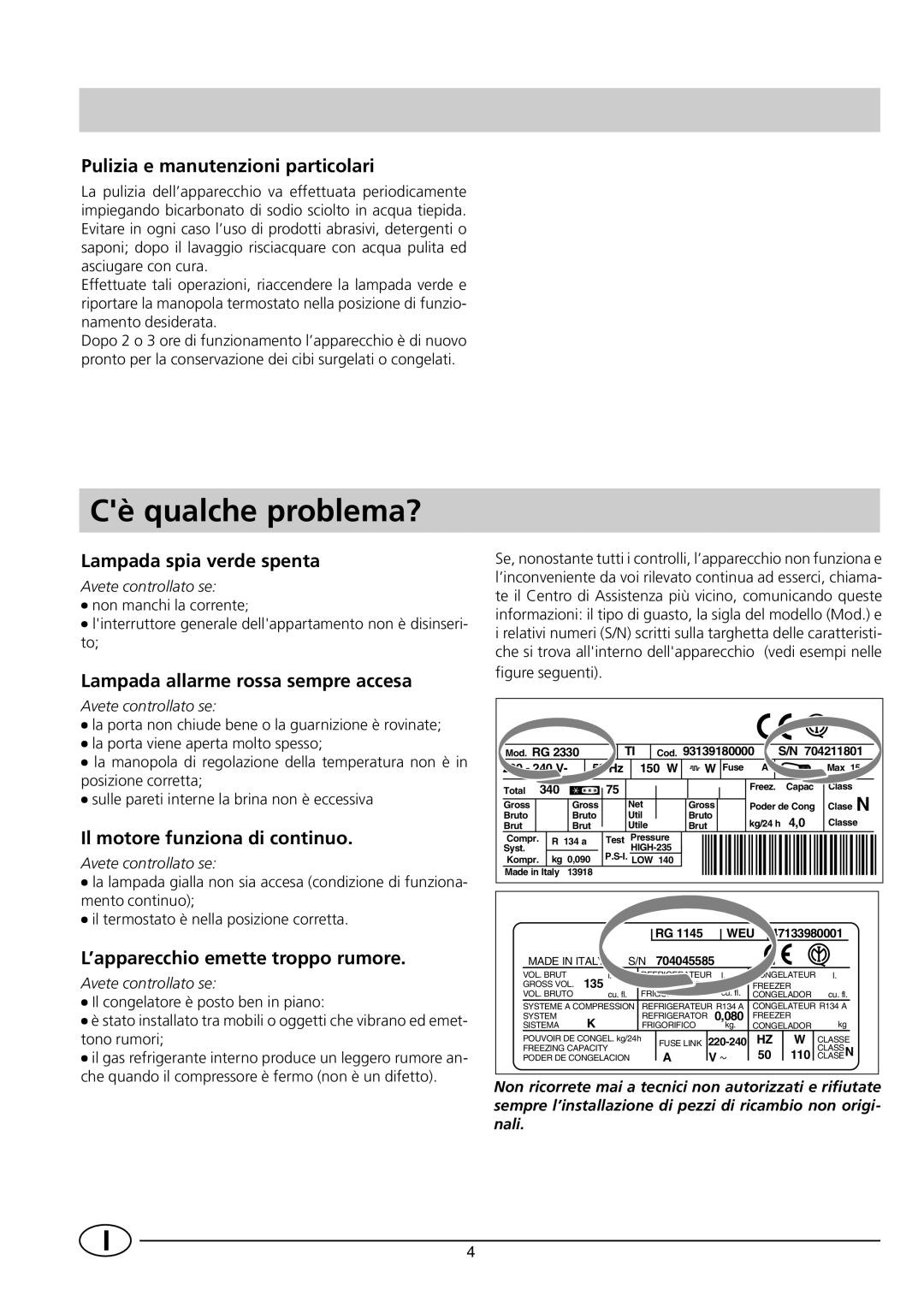 Indesit INF 140 - GF 140 manual Cè qualche problema? 