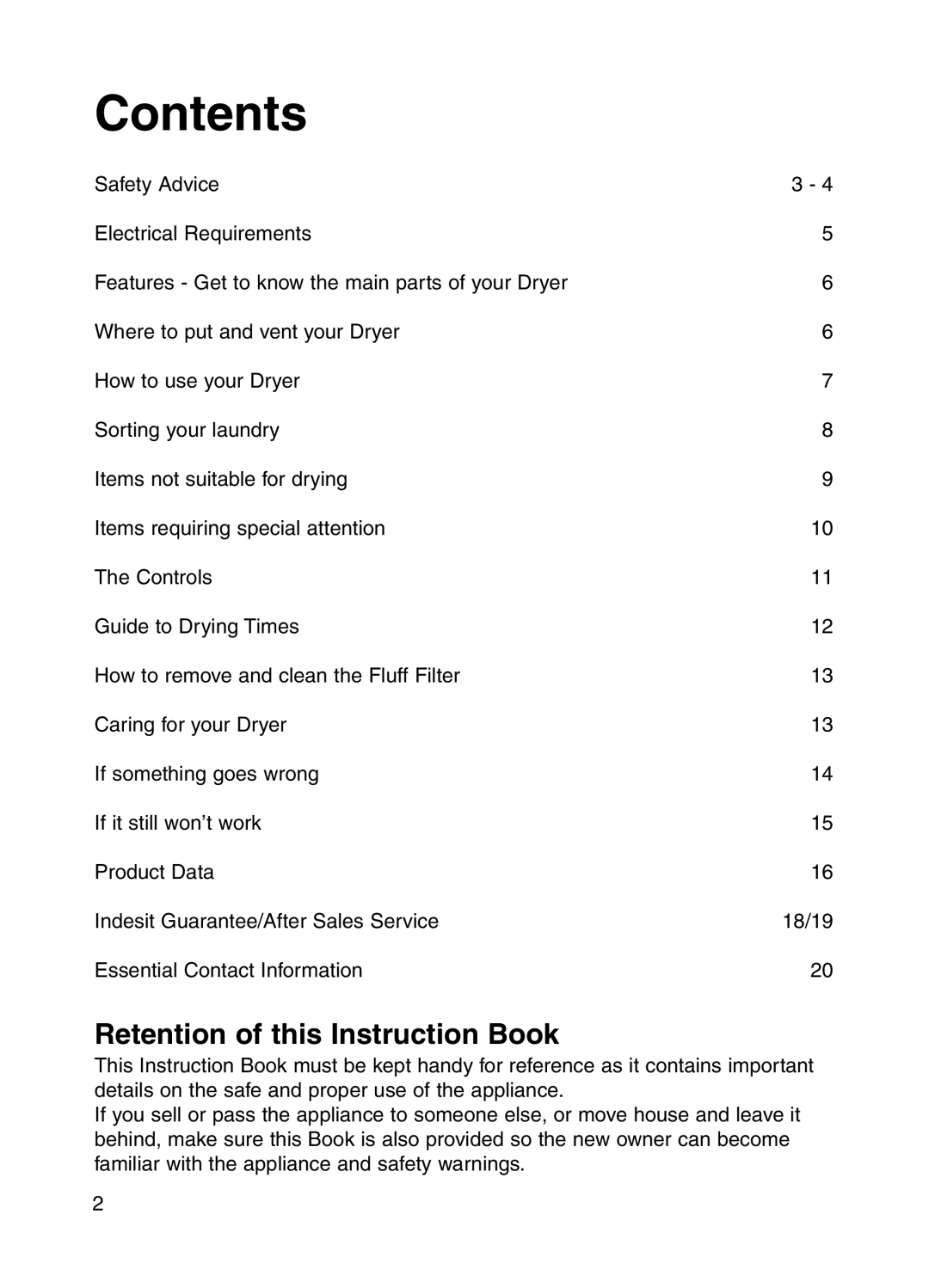 Indesit IS31 installation instructions Contents 