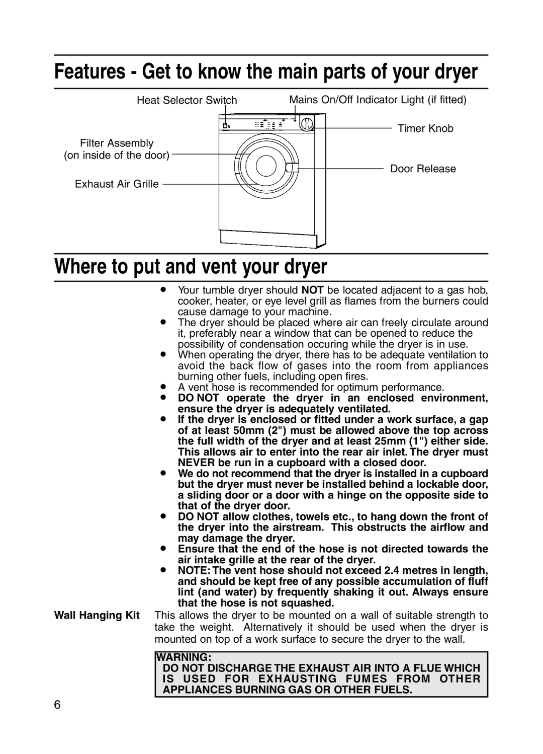 Indesit IS31 installation instructions Where to put and vent your dryer 