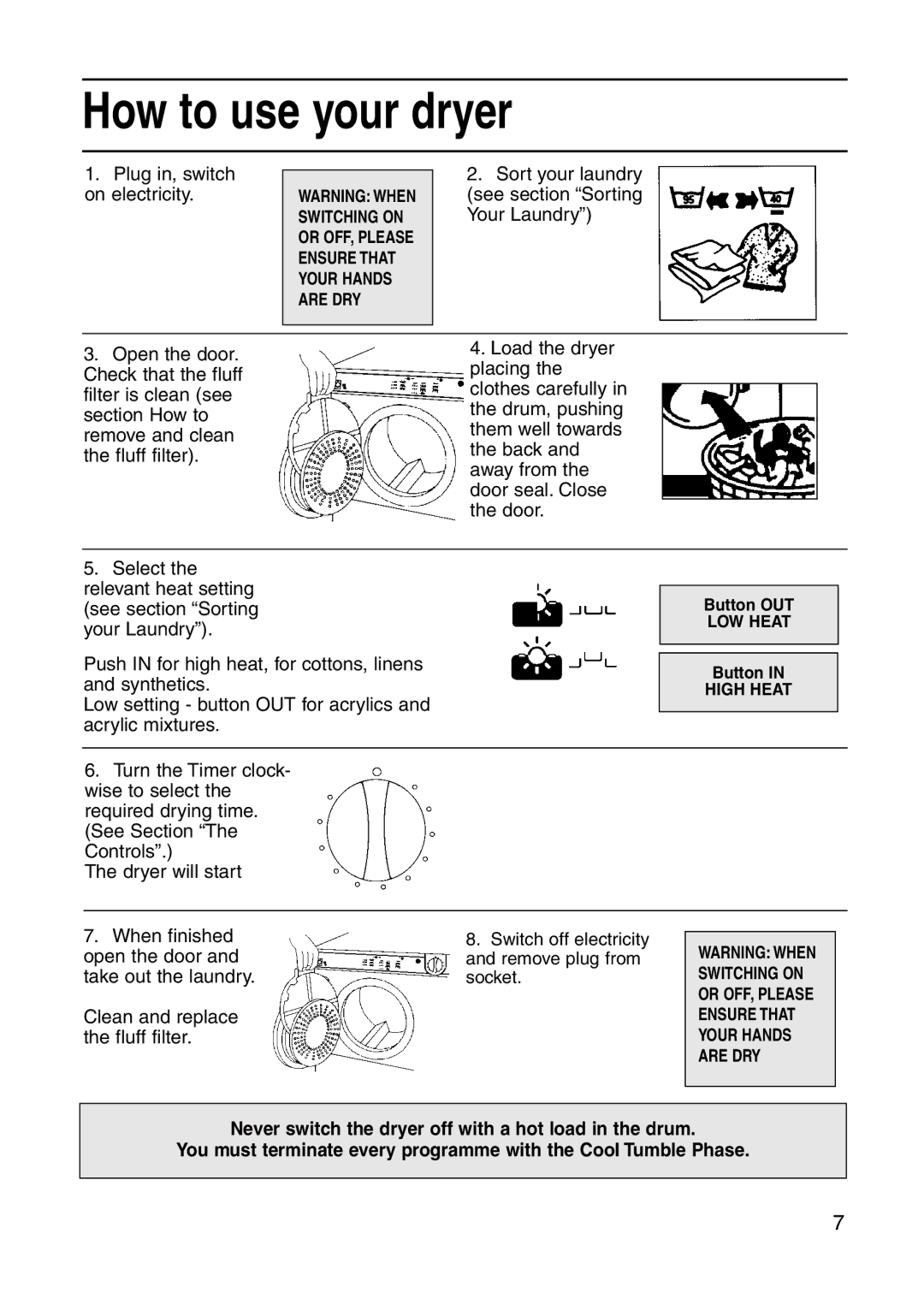 Indesit IS31VS, IS31VU installation instructions How to use your dryer 