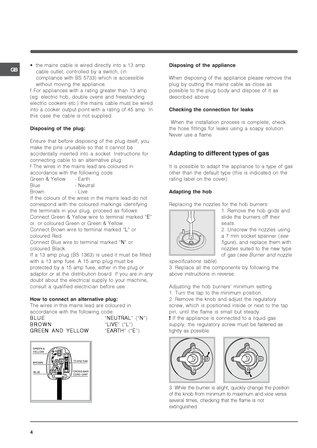 Indesit IS50G specifications Adapting to different types of gas 