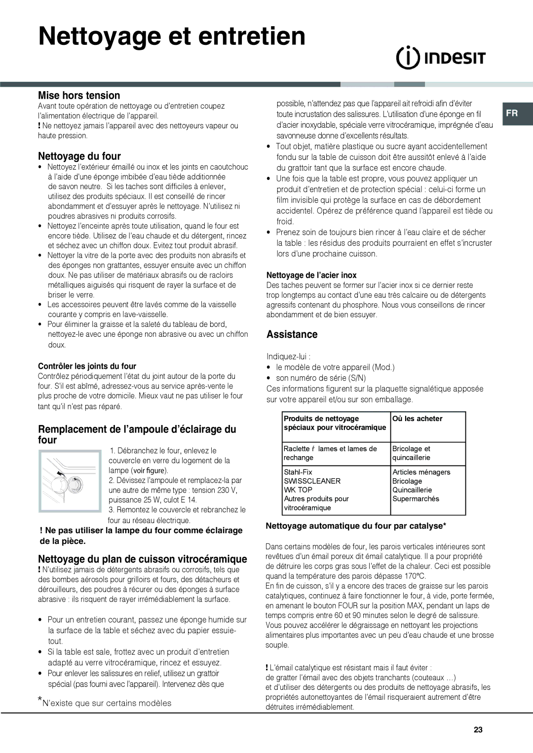 Indesit IS60C1 S manual Nettoyage et entretien, Mise hors tension, Nettoyage du four 