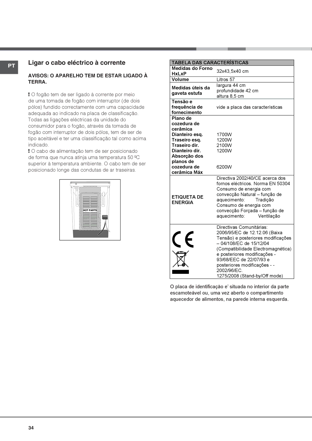 Indesit IS60C1 S manual Ligar o cabo eléctrico à corrente, Terra 