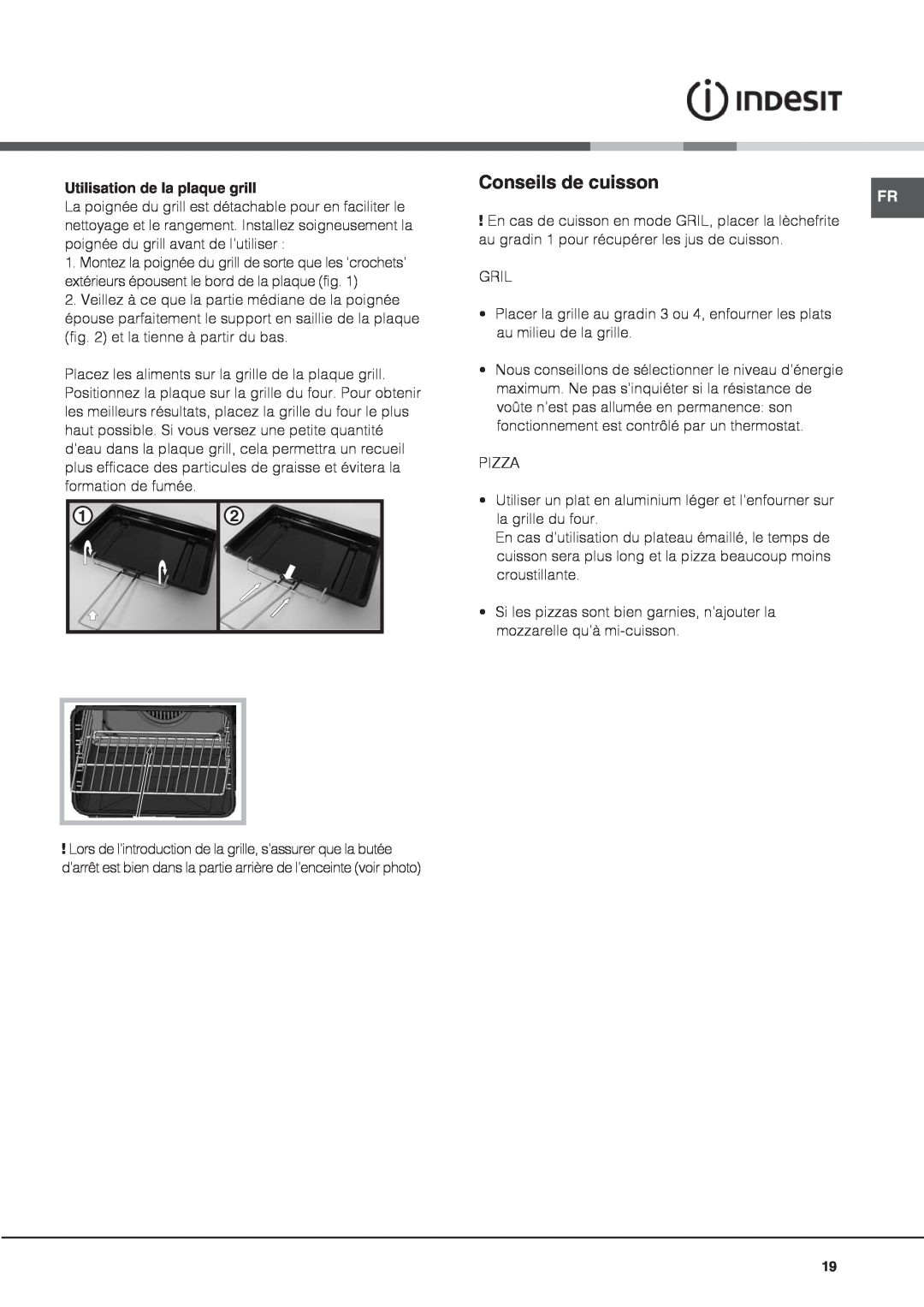 Indesit IS60C1 S manual Conseils de cuisson, Utilisation de la plaque grill 
