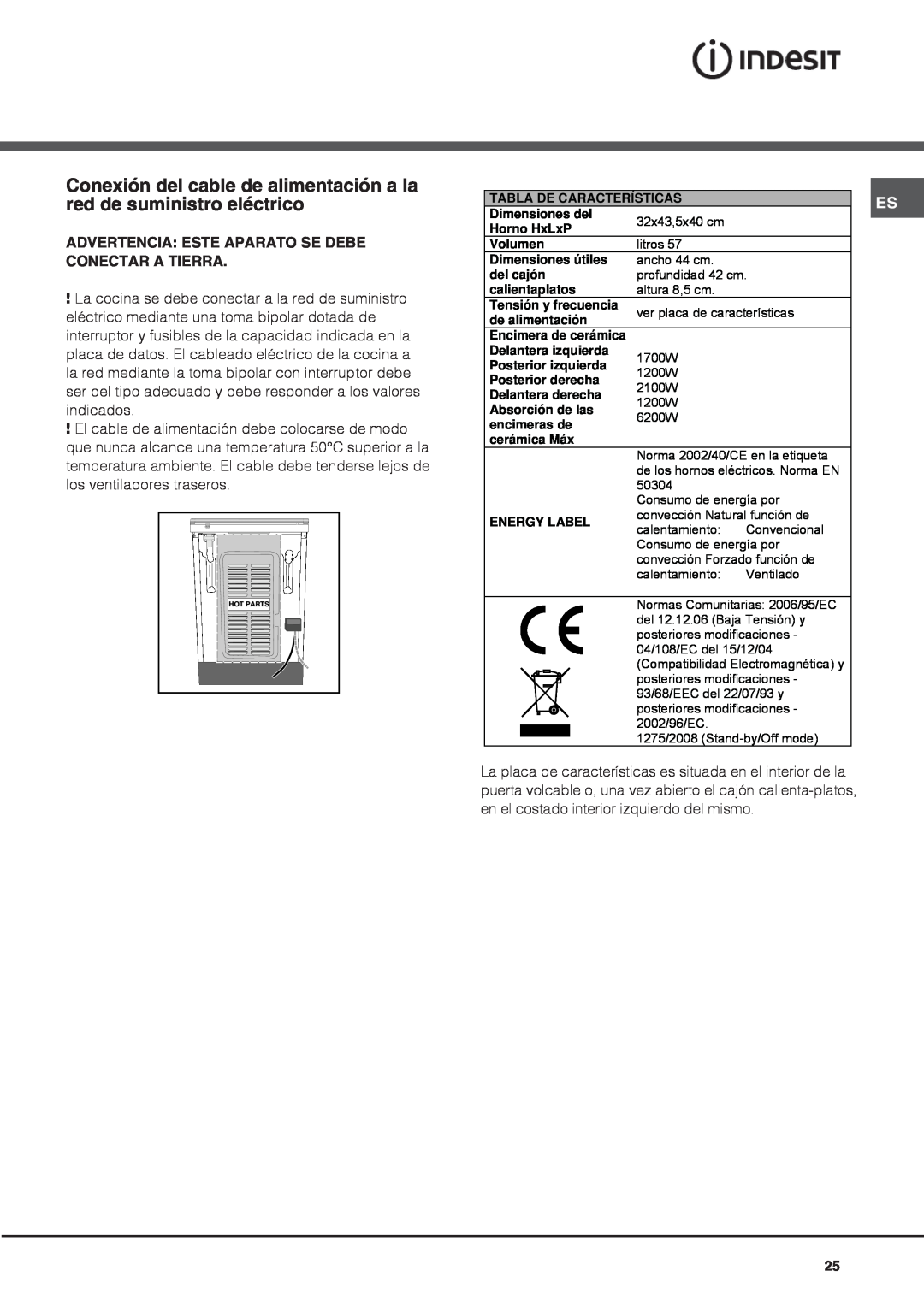 Indesit IS60C1 S manual Conexión del cable de alimentación a la red de suministro eléctrico 