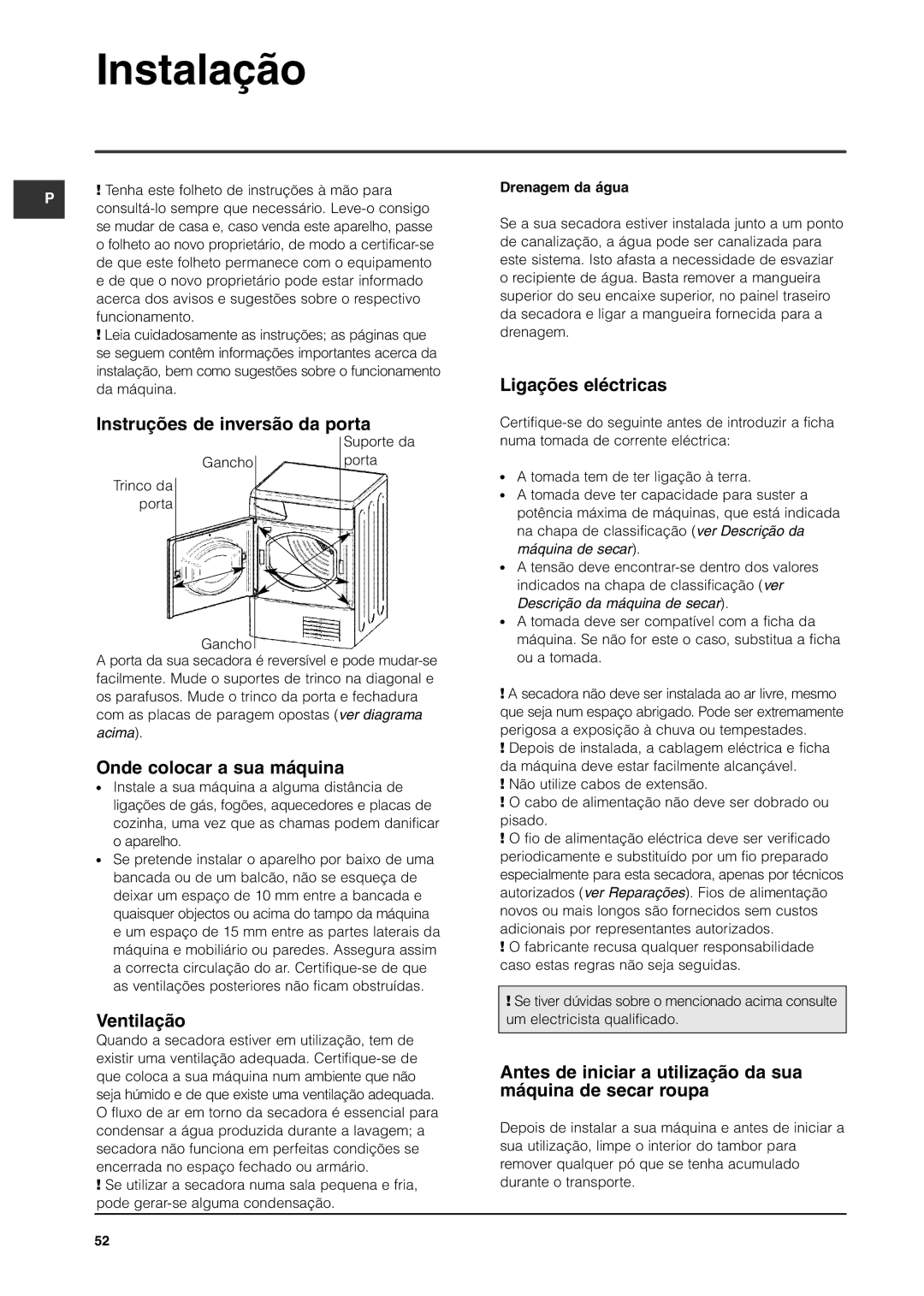 Indesit IS70C manual Instalação 