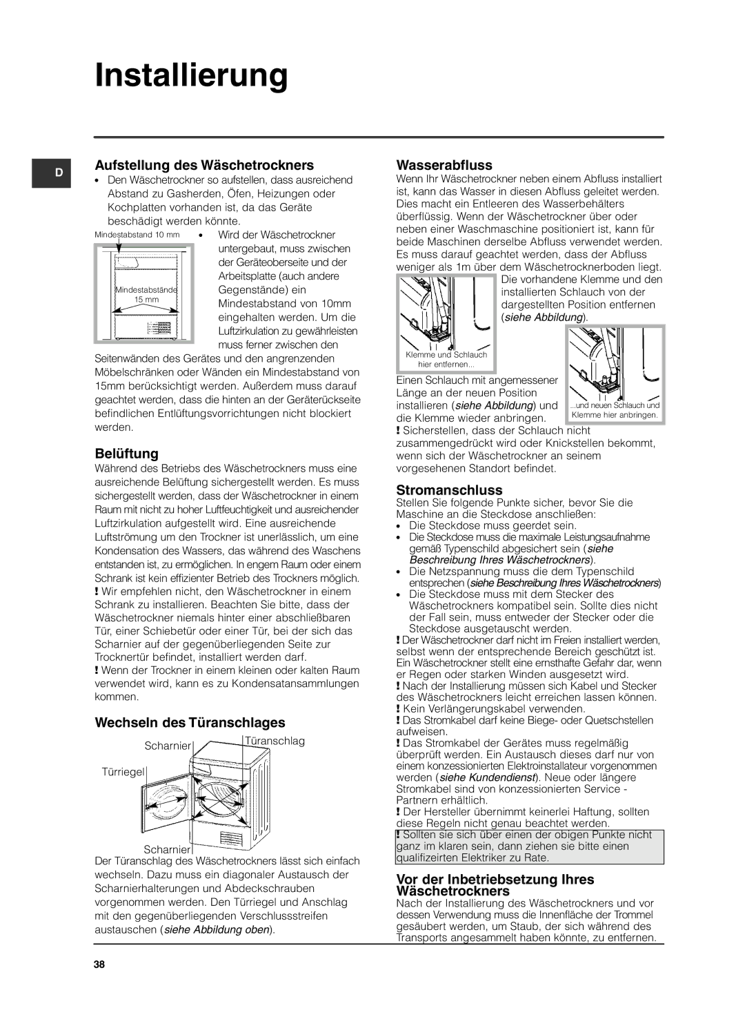 Indesit ISL79CS manual Installierung 