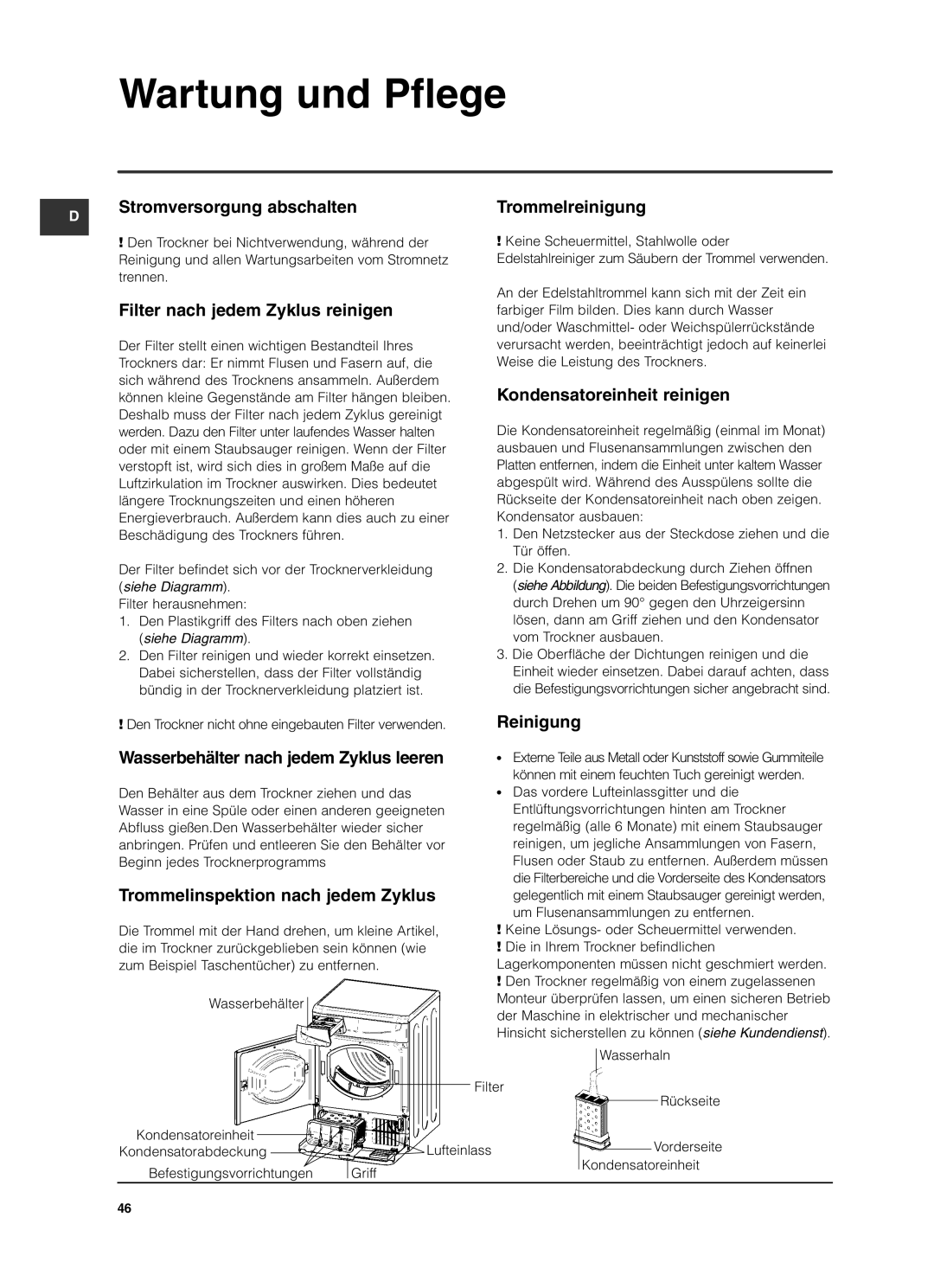 Indesit ISL79CS manual Wartung und Pflege 