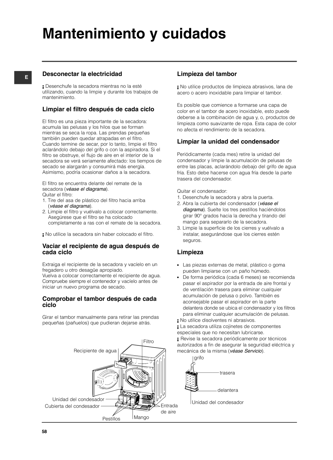 Indesit ISL79CS manual Mantenimiento y cuidados 