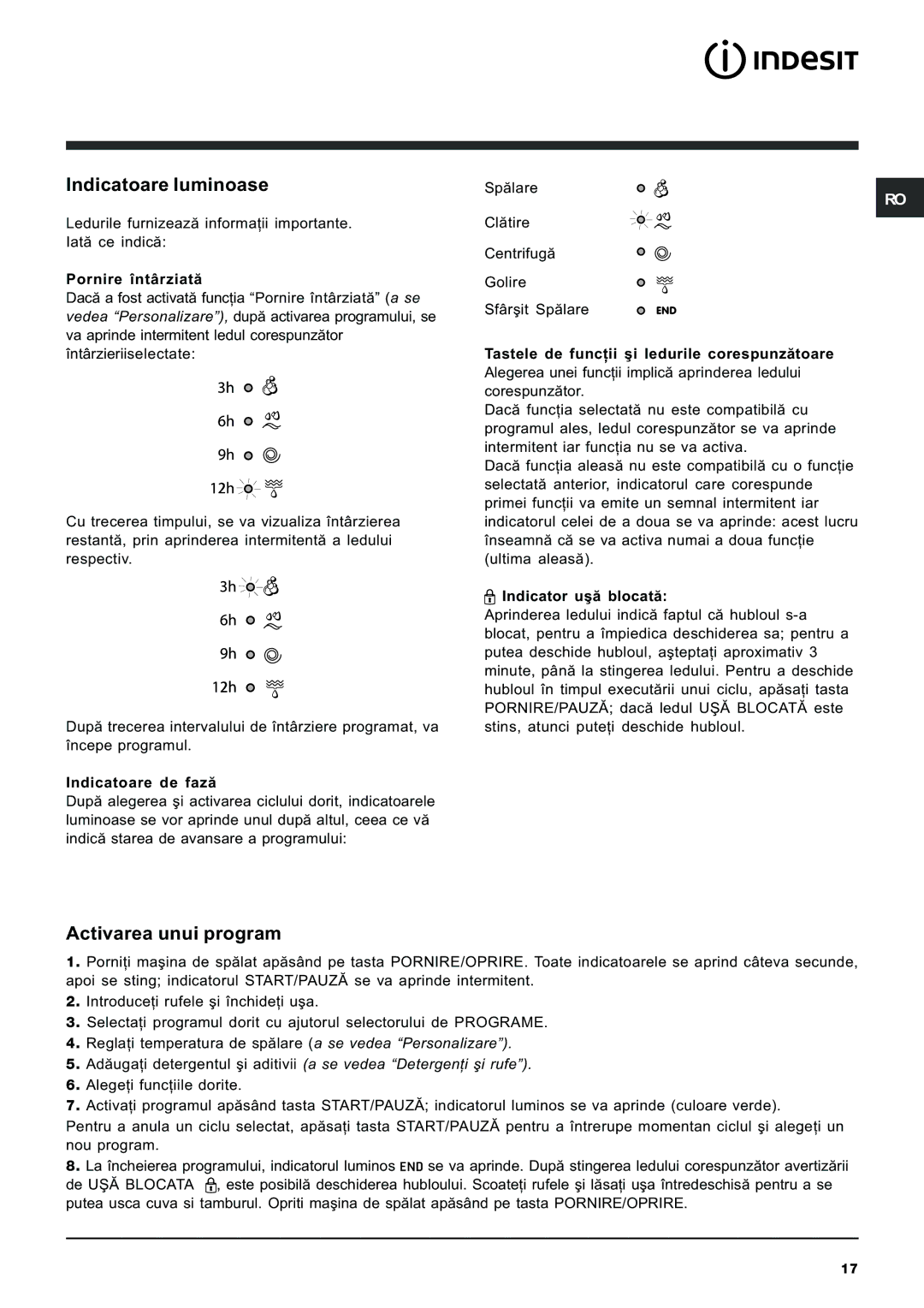 Indesit IWB 5065 manual Indicatoare luminoase, Activarea unui program 