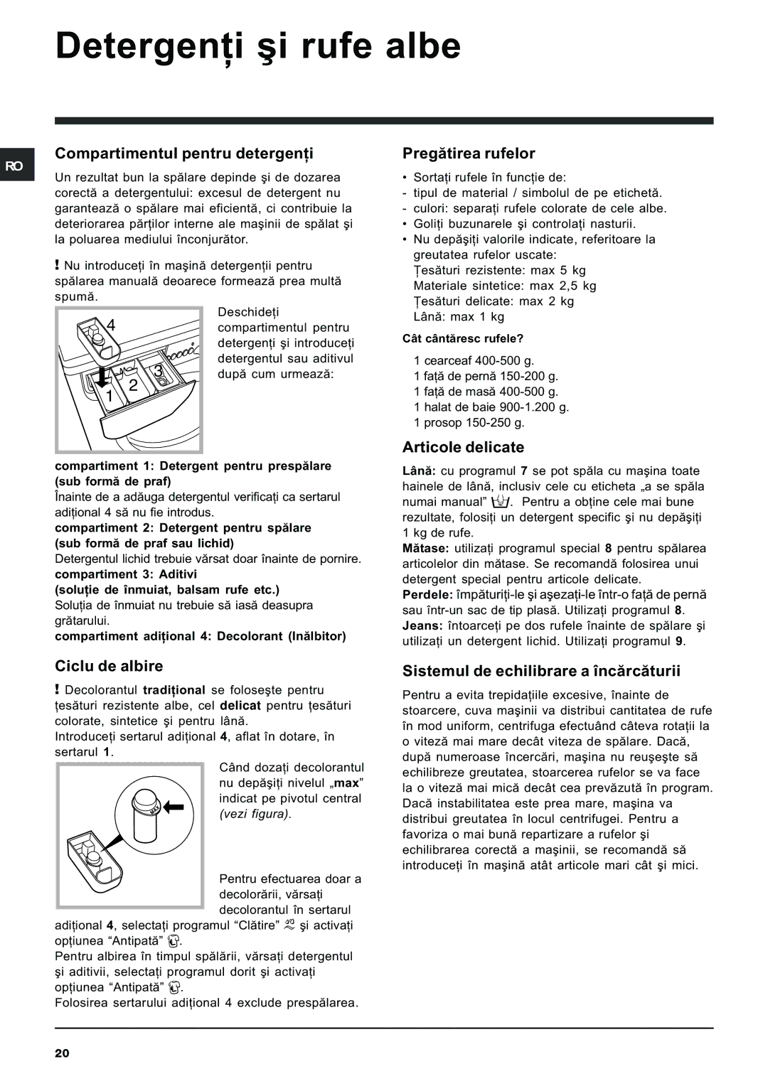 Indesit IWB 5065 manual Detergenþi ºi rufe albe 